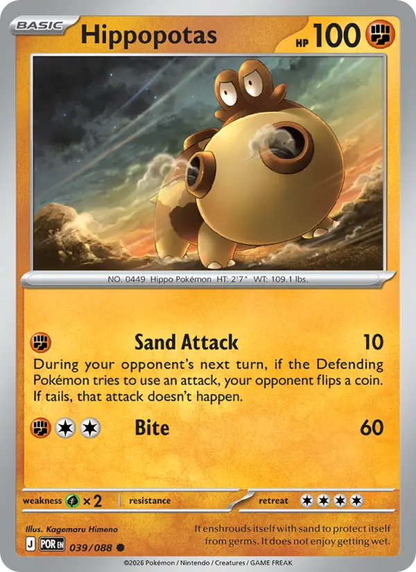Hippopotas Common Pokemon card #039 from Perfect Order
