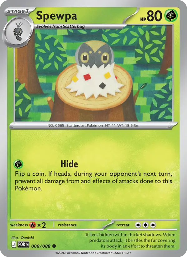 Spewpa Common Pokemon card #008 from Perfect Order