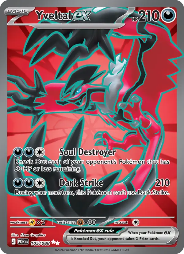 Yveltal ex Ultra Rare Pokemon card #105 from Perfect Order