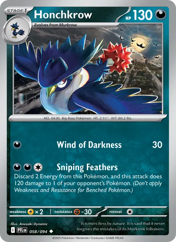 Honchkrow Uncommon Pokemon card #058 from Phantasmal Flames