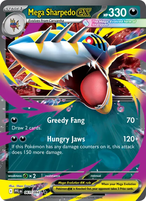 Mega Sharpedo ex Double rare Pokemon card #061 from Phantasmal Flames
