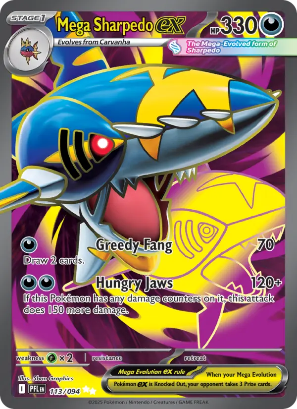 Mega Sharpedo ex Ultra Rare Pokemon card #113 from Phantasmal Flames