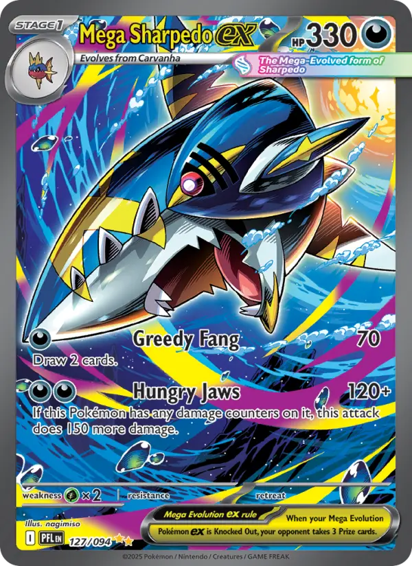 Mega Sharpedo ex Special illustration rare Pokemon card #127 from Phantasmal Flames