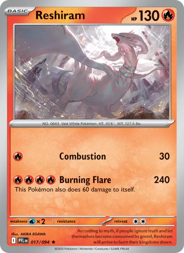 Reshiram Rare Pokemon card #017 from Phantasmal Flames