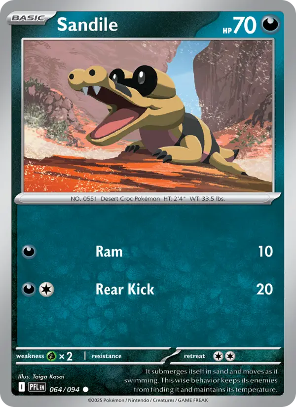Sandile Common Pokemon card #064 from Phantasmal Flames