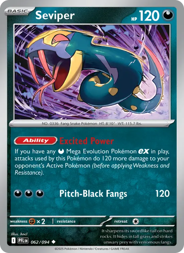 Seviper Uncommon Pokemon card #062 from Phantasmal Flames
