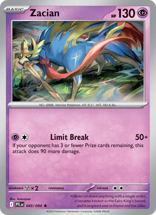 Zacian Rare Pokemon card #045 from Phantasmal Flames