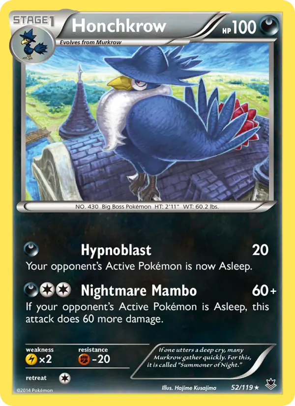 Honchkrow Rare Pokemon card #52 from Phantom Forces