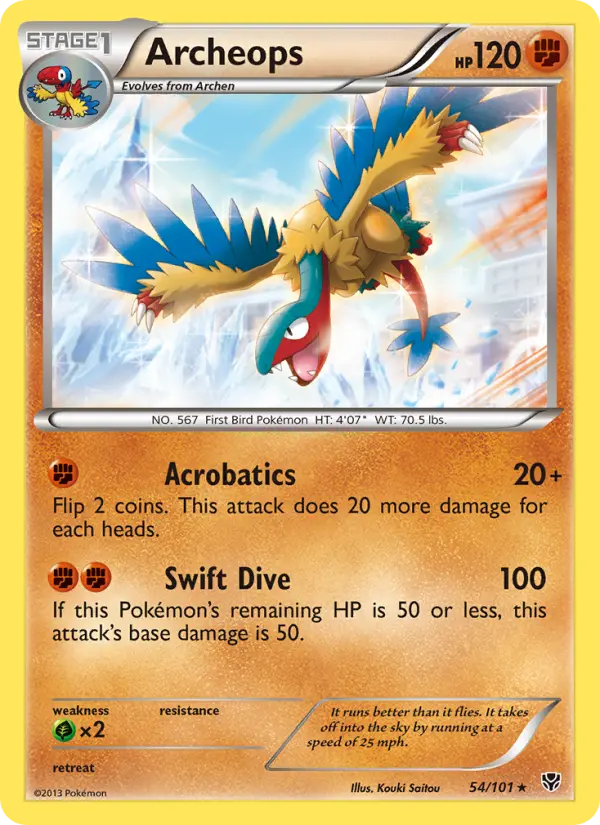Archeops Rare Pokemon card #54 from Plasma Blast