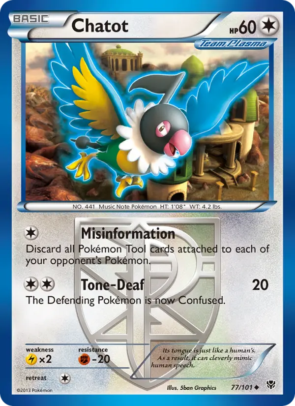 Chatot Uncommon Pokemon card #77 from Plasma Blast