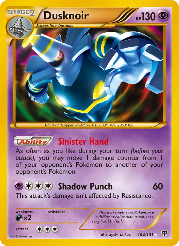 Dusknoir Secret Rare Pokemon card #104 from Plasma Blast