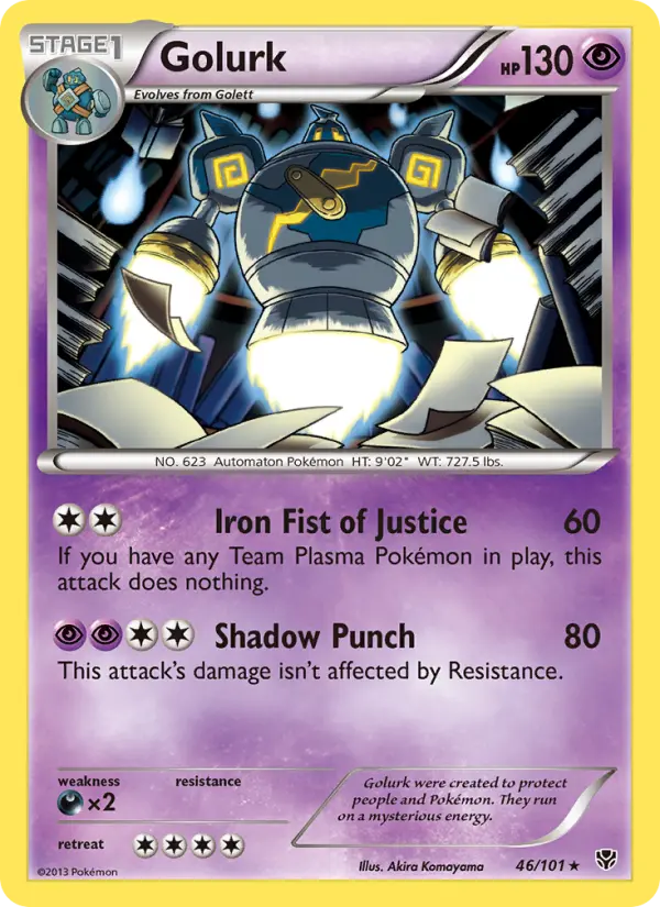 Golurk Rare Pokemon card #46 from Plasma Blast