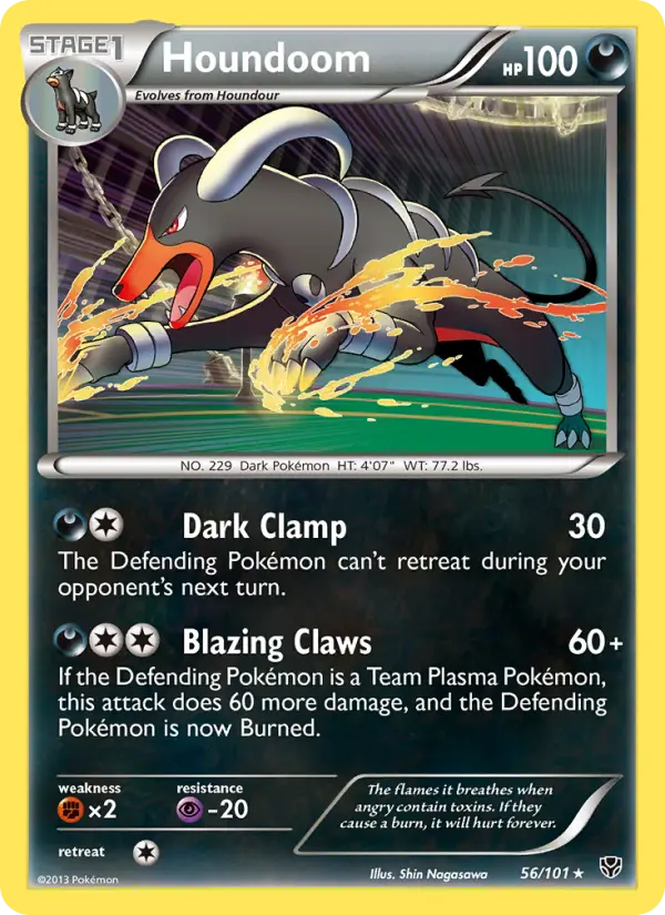 Houndoom Rare Pokemon card #56 from Plasma Blast