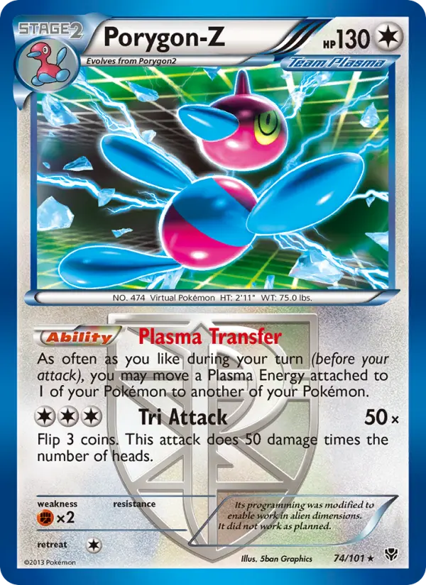 Porygon-Z Rare Pokemon card #74 from Plasma Blast