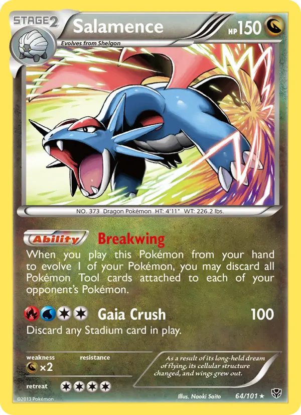Salamence Rare Pokemon card #64 from Plasma Blast