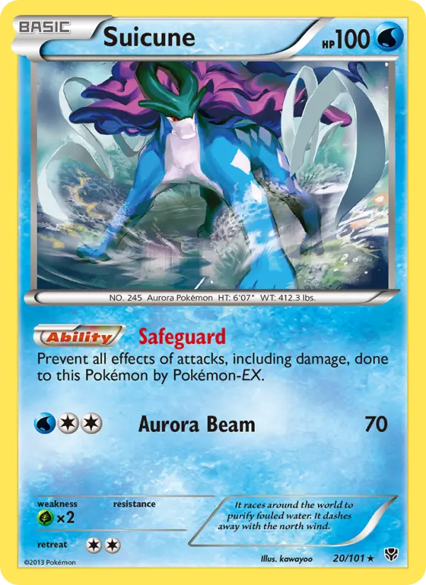 Suicune Rare Pokemon card #20 from Plasma Blast