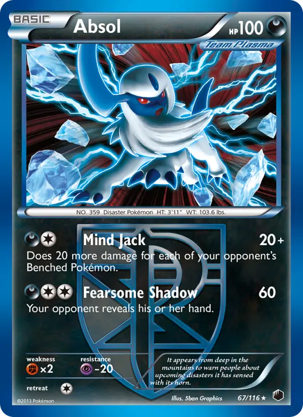 Absol Rare Pokemon card #67 from Plasma Freeze