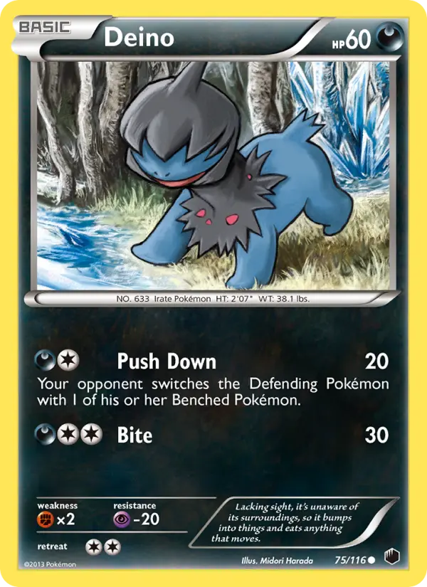 Deino Common Pokemon card #75 from Plasma Freeze