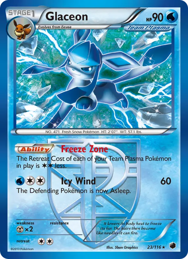 Glaceon Rare Pokemon card #23 from Plasma Freeze
