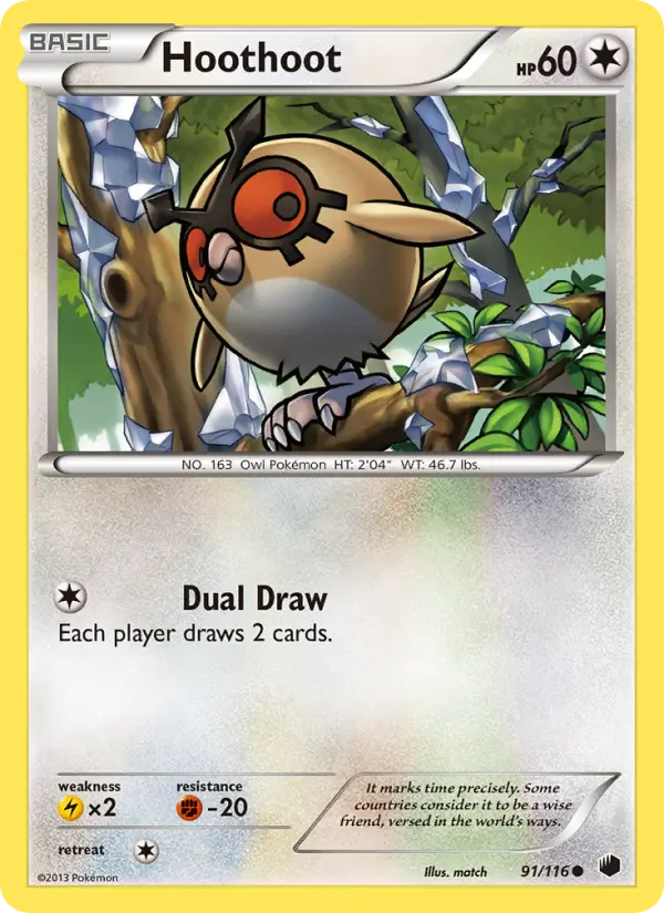 Hoothoot Common Pokemon card #91 from Plasma Freeze