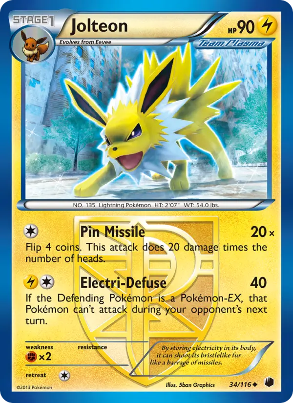 Jolteon Uncommon Pokemon card #34 from Plasma Freeze