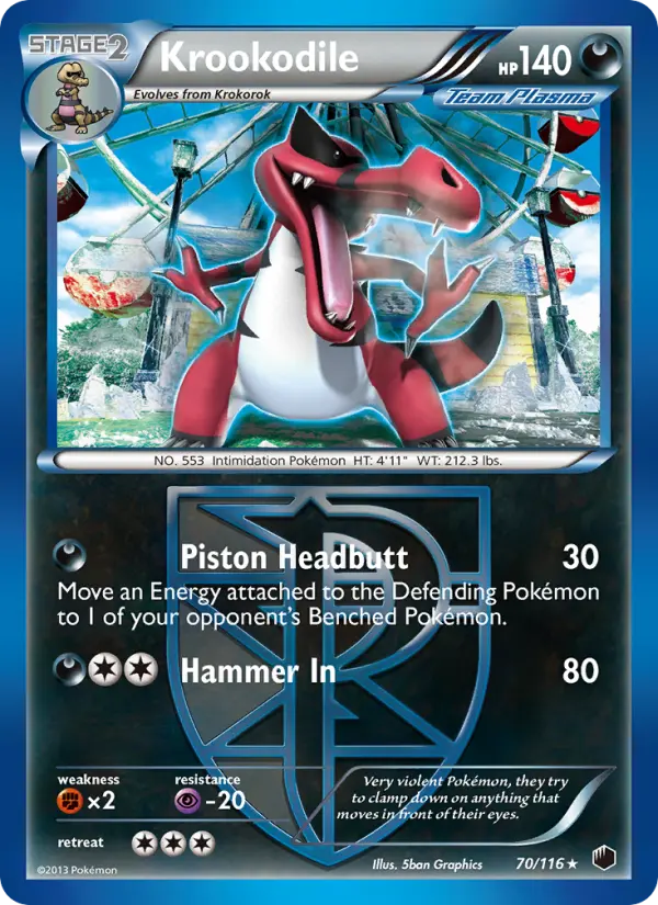 Krookodile Rare Pokemon card #70 from Plasma Freeze