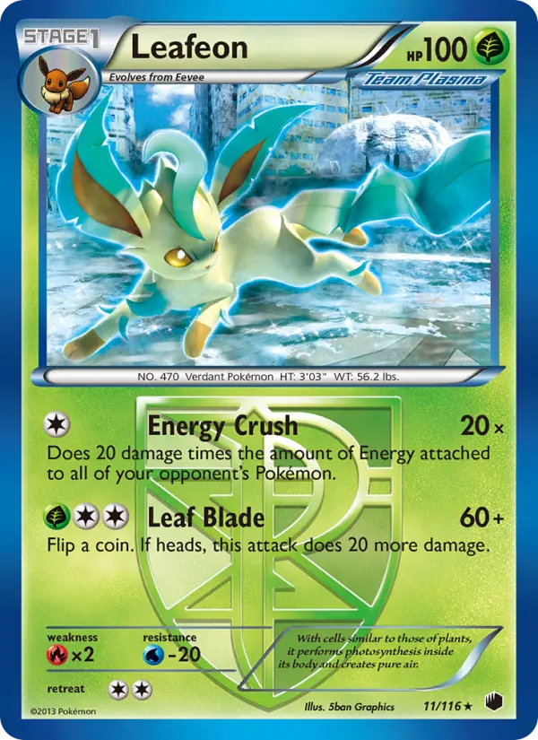Leafeon Rare Pokemon card #11 from Plasma Freeze