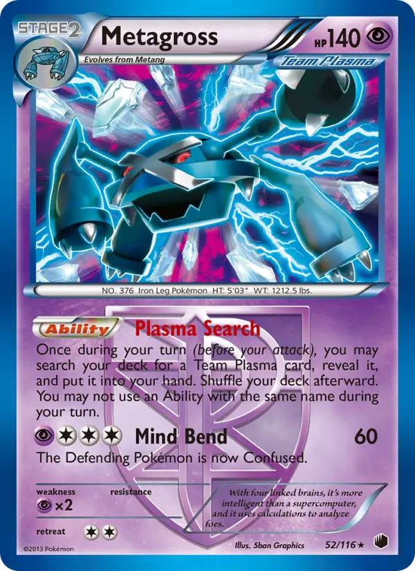 Metagross Rare Pokemon card #52 from Plasma Freeze