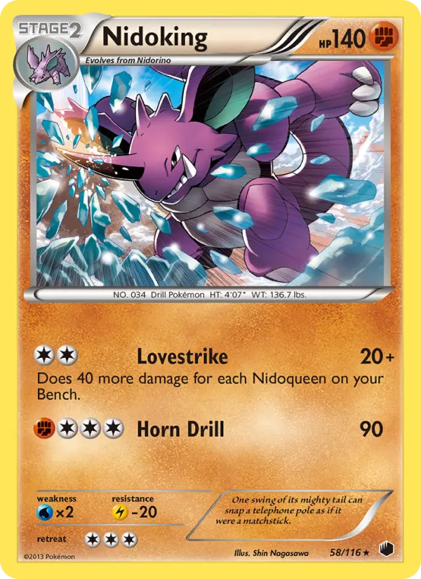 Nidoking Rare Pokemon card #58 from Plasma Freeze