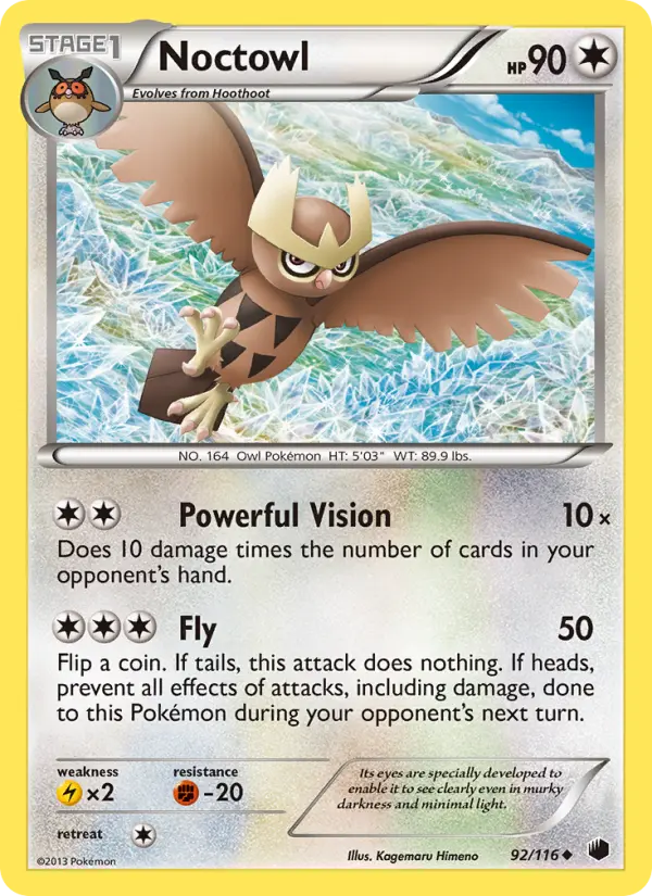 Noctowl Uncommon Pokemon card #92 from Plasma Freeze