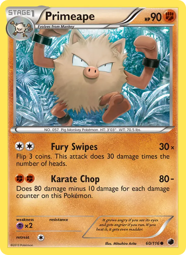 Primeape Common Pokemon card #60 from Plasma Freeze