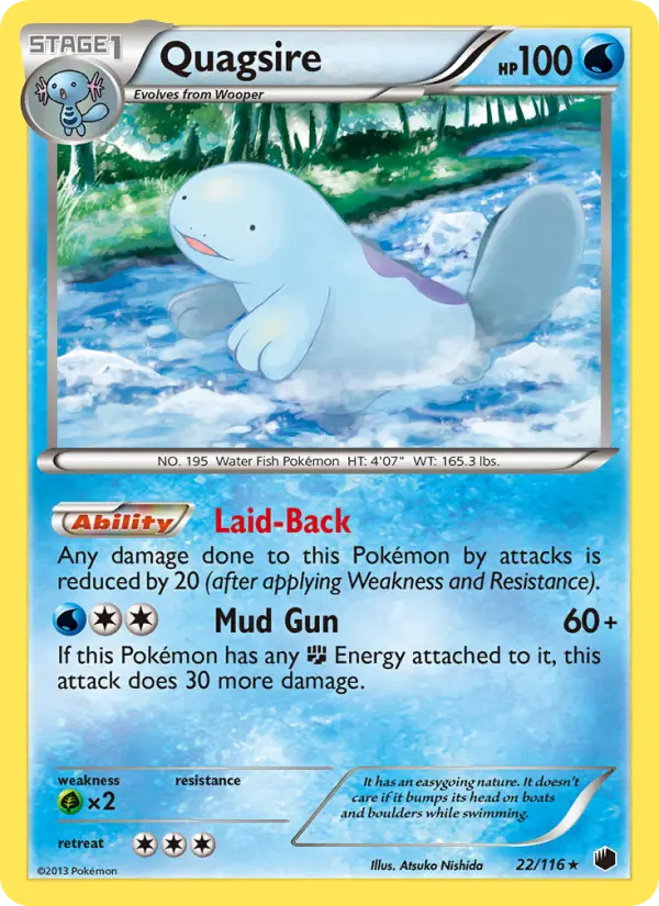 Quagsire Rare Pokemon card #22 from Plasma Freeze