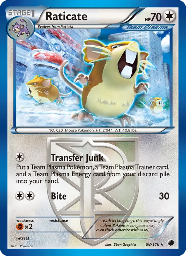 Raticate Rare Pokemon card #88 from Plasma Freeze