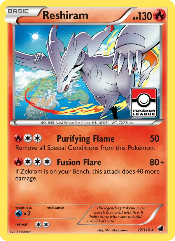 Reshiram Rare Pokemon card #17 from Plasma Freeze