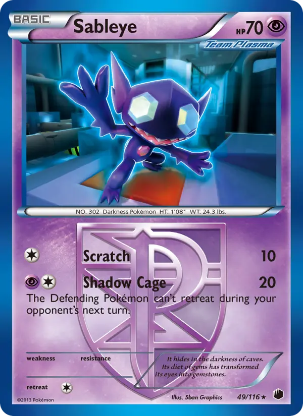 Sableye Rare Pokemon card #49 from Plasma Freeze