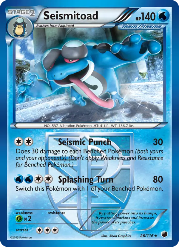 Seismitoad Rare Pokemon card #26 from Plasma Freeze