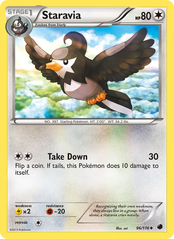 Staravia Uncommon Pokemon card #96 from Plasma Freeze