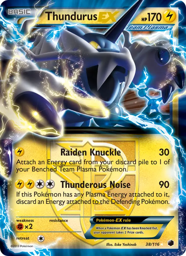 Thundurus-EX Rare Pokemon card #38 from Plasma Freeze