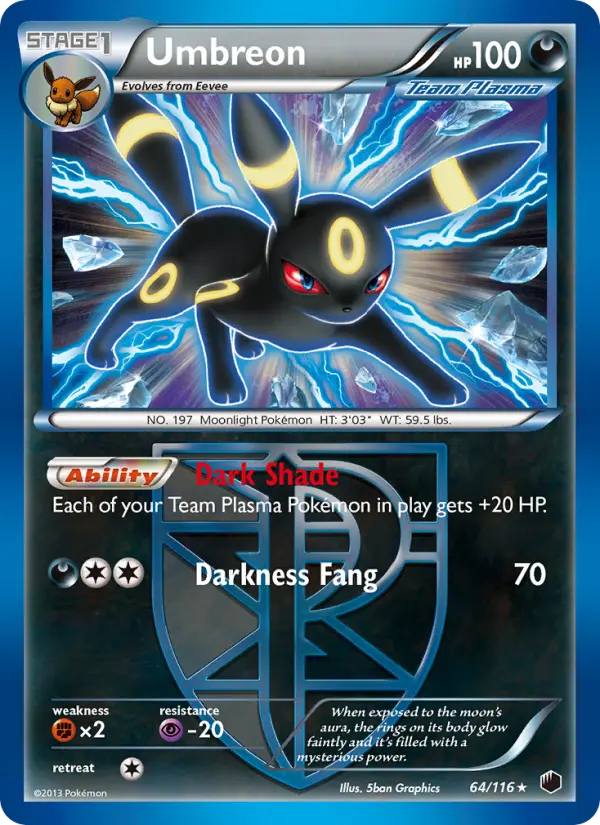 Umbreon Rare Pokemon card #64 from Plasma Freeze