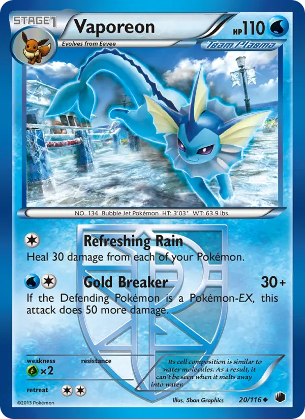Vaporeon Uncommon Pokemon card #20 from Plasma Freeze