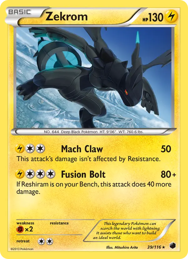 Zekrom Rare Pokemon card #39 from Plasma Freeze