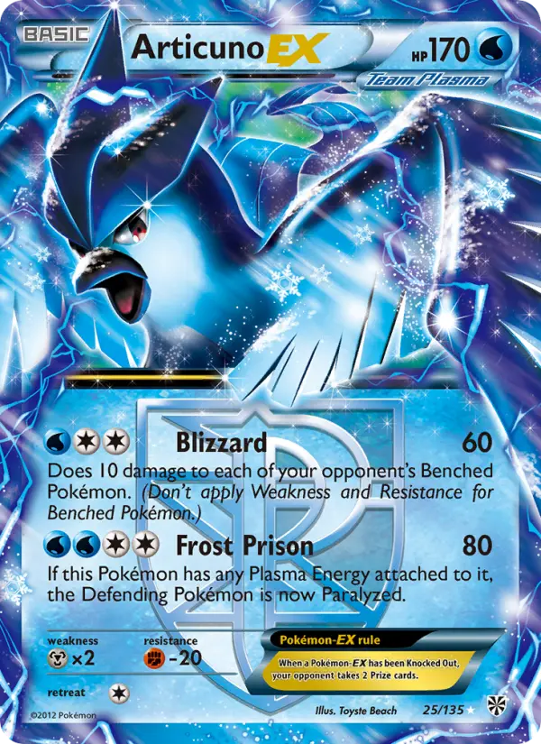 Articuno-EX Rare Pokemon card #25 from Plasma Storm