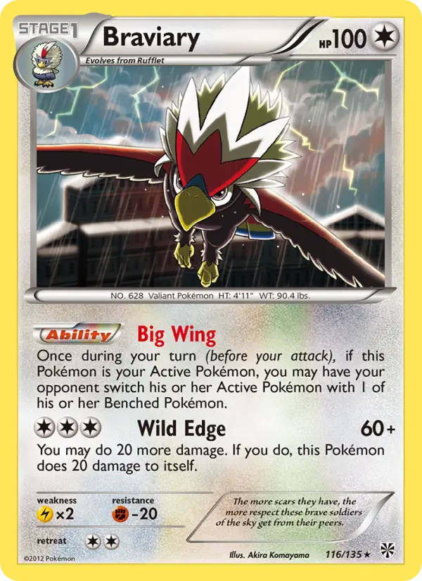 Braviary Rare Pokemon card #116 from Plasma Storm