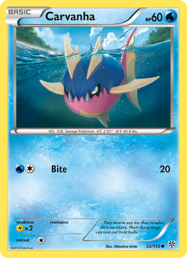 Carvanha Common Pokemon card #32 from Plasma Storm