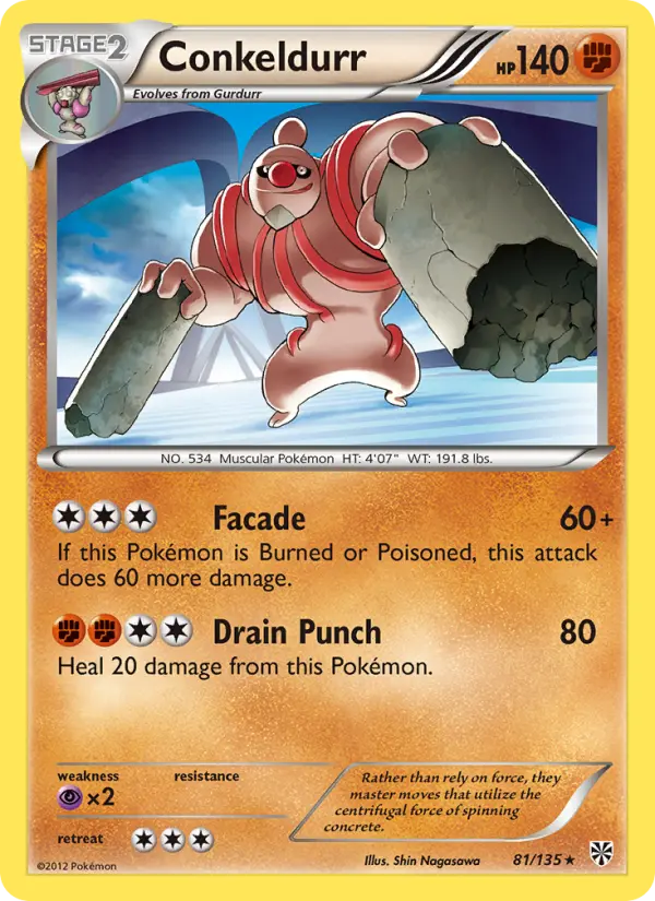 Conkeldurr Rare Pokemon card #81 from Plasma Storm