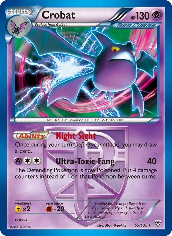 Crobat Rare Pokemon card #55 from Plasma Storm