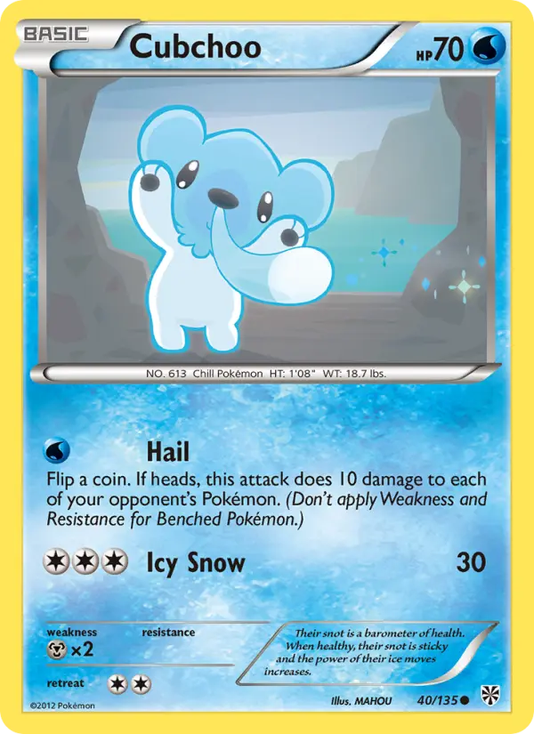 Cubchoo Common Pokemon card #40 from Plasma Storm