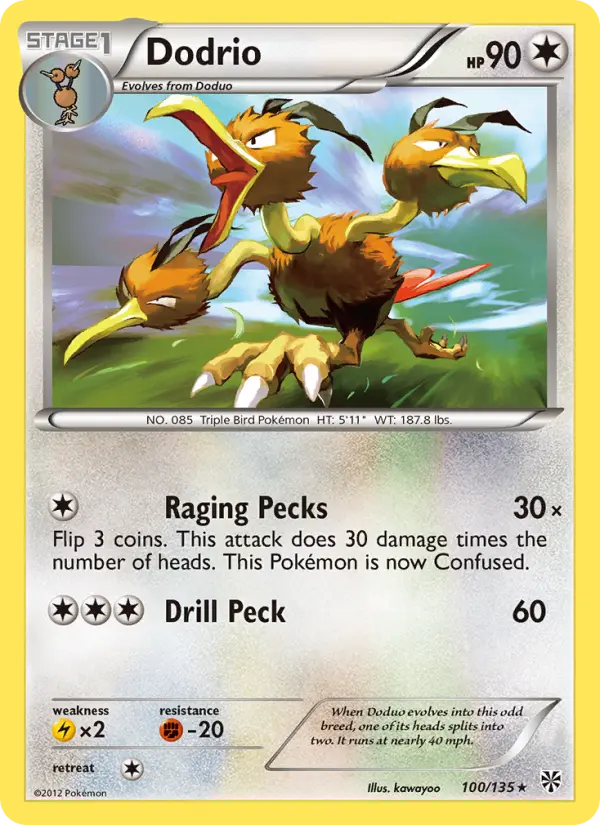 Dodrio Rare Pokemon card #100 from Plasma Storm
