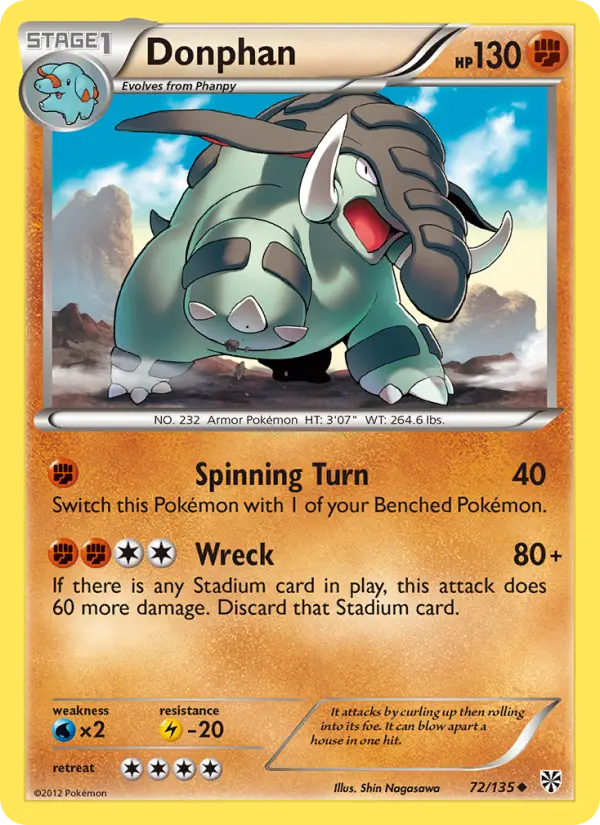 Donphan Uncommon Pokemon card #72 from Plasma Storm