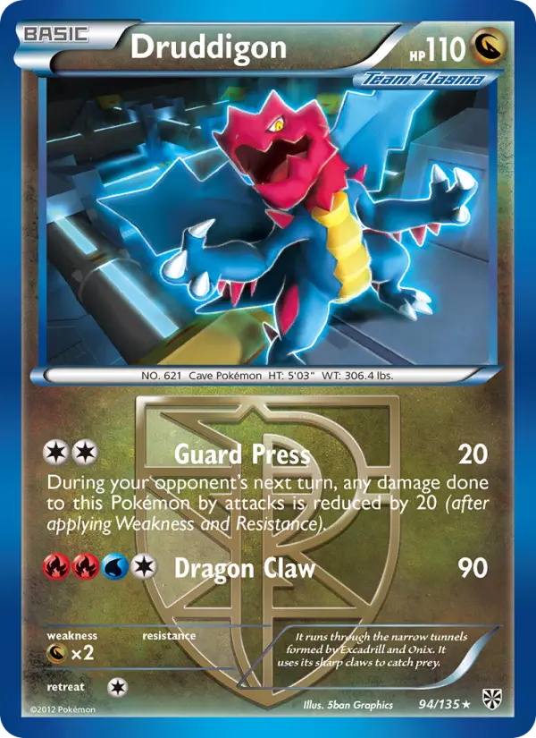 Druddigon Rare Pokemon card #94 from Plasma Storm